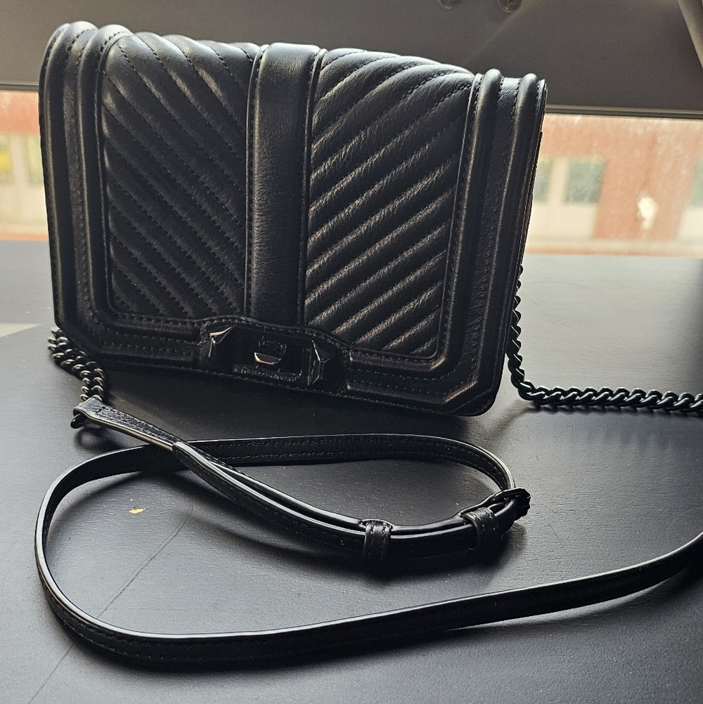 Rebecca Minkoff Black Quilted Crossbody Bag With Chain Strap